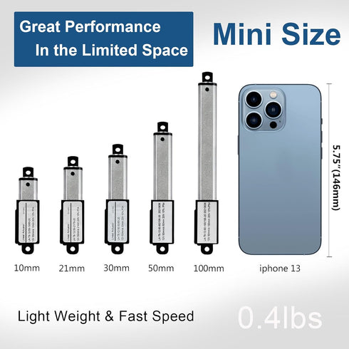 DC House Mini Electric Linear Actuator Stroke 1.2"–Force 4.5 lbs–12V, High-Speed 1.97"/sec–Weight 0.1KG Ideal for