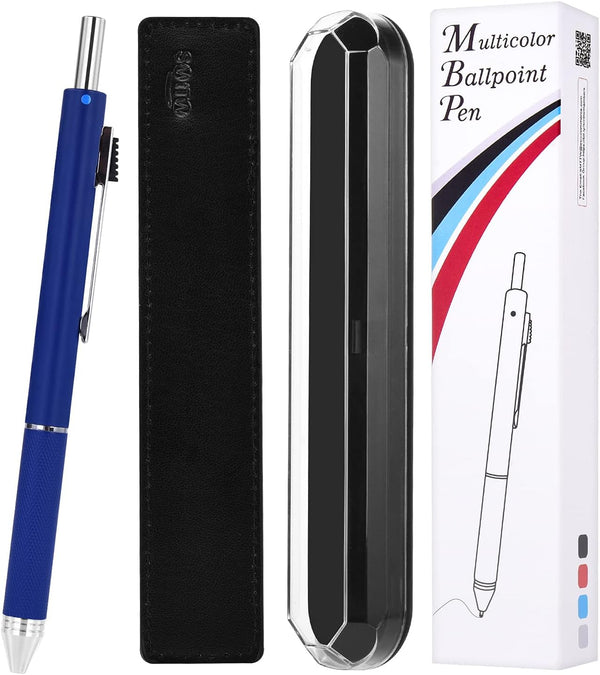 SMTTW 4-in-1 Multicolor Pen, Mechanical Pencil & Black Red Blue Metal Pen with Portable Case & Gift Box