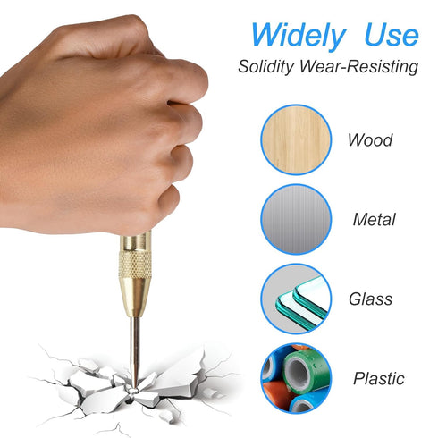 2 Pcs Automatic Center Punch, 5'' Premium Spring Loaded Hole Punch, Heavy Duty Steel Marker Tool for Metal, Wood & Glass