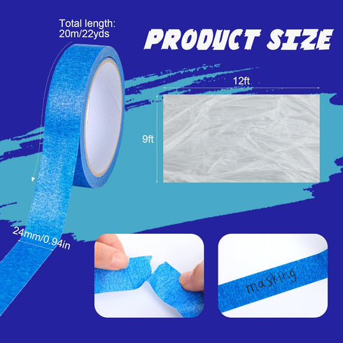 Lanties 20 Set, 9"4" Pieces Paint Roller Roller, Brush, Tray, Blue Tape and Plastic Drop Cloths Blue Paint Supplies