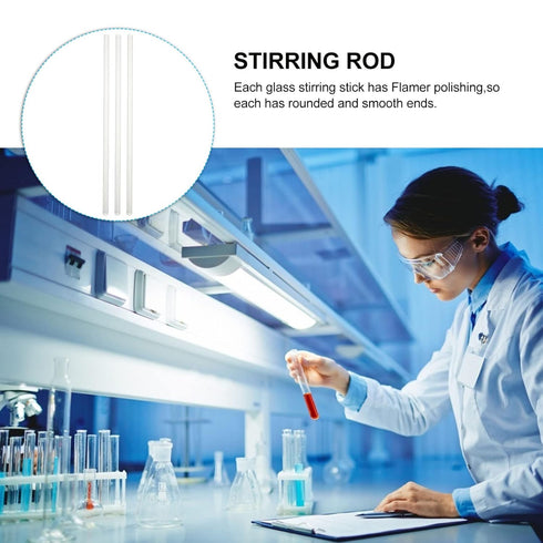 iplusmile 3pcs Lab Glassware Drain Tool, Transparent Stirring Stick, Solid Glass Mixer for Laboratory Equipment