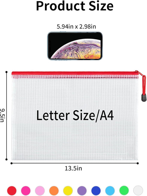 JARLINK 20 Pack Zipper Mesh Document Pouch, Letter Size/A4 Size, Water-Resistant File Bags for School Office Supplies