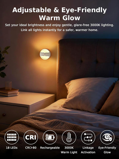BR168 3 Pack Smiling Shark Linkage Motion Sensor Night Light LED Smart Linked PIR & Light Sensing, Rechargeable
