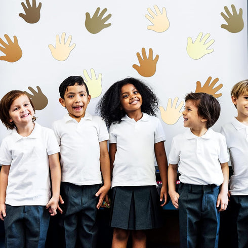 Multicultural Hand Cut Outs, Skin Tone Handprint Accents Paper Cutouts for Classroom Decoration, 50 Pieces