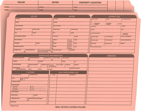 Real Estate Listing Folder - Right Panel List, Durable Card Stock with Closing Checklist (Pink, Pack of 25)