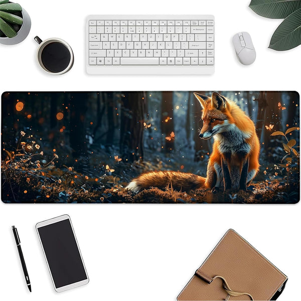 Aonimonis Cute Fox Mouse PadAnimal Forest Gaming Keyboard MatLaptop Computer Protector with Non-Slip