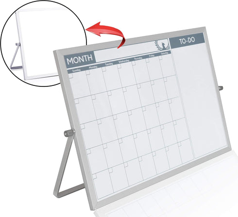 Small Double Sided White Board Calendar, Mini Portable Desktop Dry Erase Board with Stand & Monthly Planner - 10" x 14"