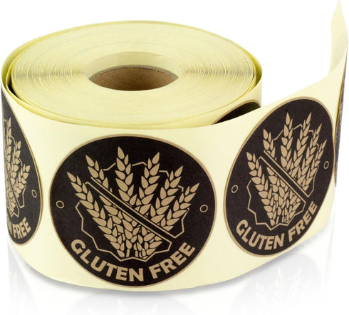 Gluten Free Stickers, 2 inch Round Golden Brown - 300 Labels, Self-Adhesive Allergen Warning for Wedding Meals