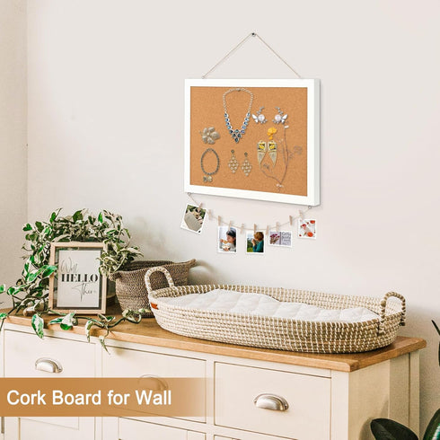 Double-Sided Cork Board for Wall, 16" x 12" Hanging Wood Framed Bulletin Board, Picture Display for School Office