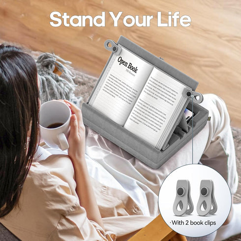 KDD Multi-Angle Book Stand with Storage, Foldable Tablet Holder for Lap, Desk, Bed, Couch, Organizer Tray (4.7"-15")