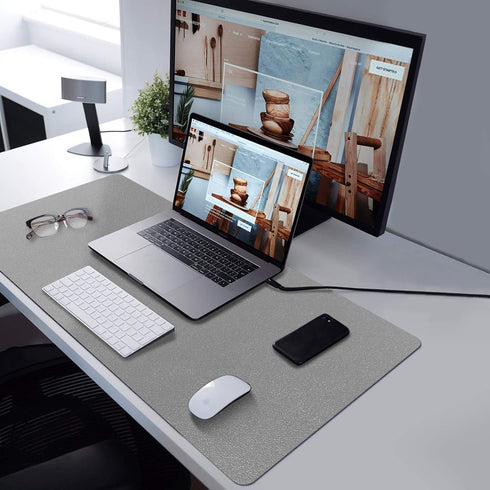 TOWWI PU Leather Desk Pad, Large 32” x 16” Waterproof Writing Mat, Multi-Color Non-Slip Mouse Pad with Suede Base (Gray)