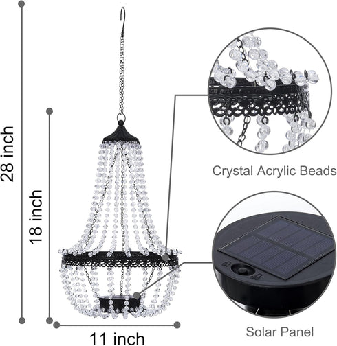 SUNNYPARK 28 30 Hanging Solar Lantern Outdoor, Modern Clear Crystal Acrylic Chandelier with Blue Lights S Hook