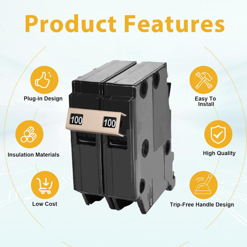 New Upgrade 2100 100-Amp 2-Pole Circuit Breaker, 3/4-Inch Plug-On, Thermal Magnetic Protection, 120/240V