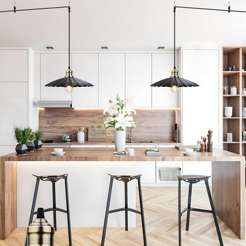 Dimming 5.9ft Plug in Pendant Light Stepless Hanging Lamp Lotus Leaf Lampshad, Industrial Hanging Light with Cord Metal