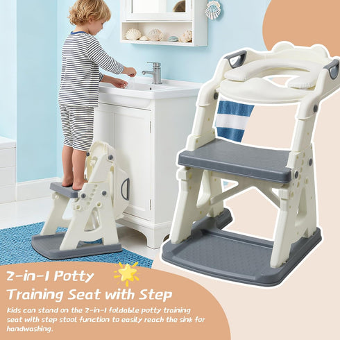 Daneried Toddlers,2 1 Potty Training Toilet Seat for in Toddler Toilet Seat with Steps, Grey Adjustable Toddler Seat