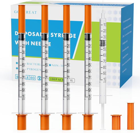 U-100 1cc Syringes with 30G 1/2 Inch, Individually Packed, Pack of 100