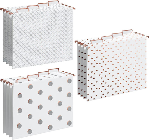 Y YOMA 12 Pack Rose Gold Hanging File Folders - Decorative Letter Size Folder Organizer with Adjustable Tabs