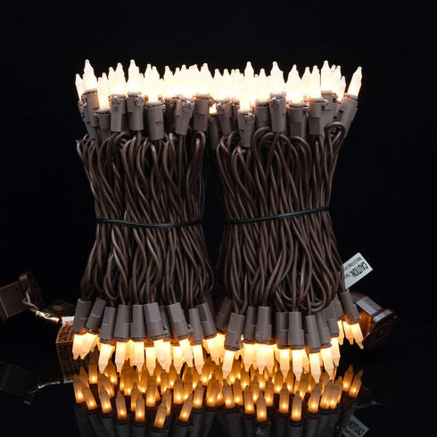 YULETIME Frosted White Christmas Lights with Brown Wire, 66 Feet 200 Count UL Certified String Lights, 2 Sets