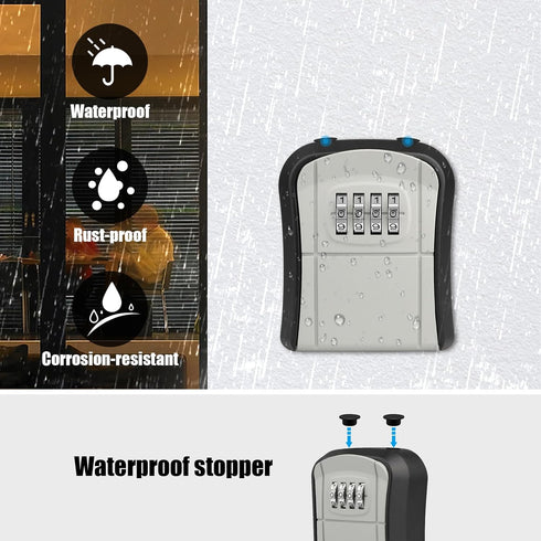 Key Lock Box, Portable Lockbox for House Key, 4 Digit Combination Key Safe Storage, Waterproof Wall Mounted