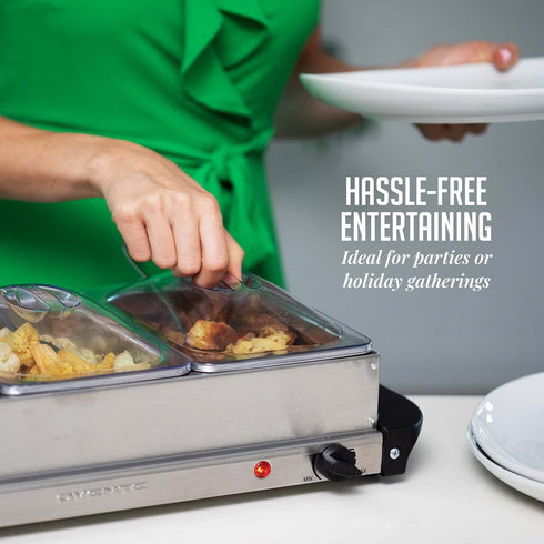 OVENTE Electric Buffet Server and Food Warmer, Three 1.5 Quart Chafing Dish Set with Stainless Steel Tray