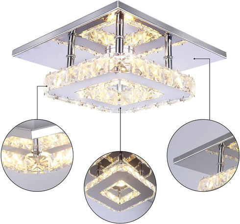 Small Led Chandelier Semi Flush Mount Crystal Lighting Modern Ceiling Crystal Lamp for Bedrooms Dinning Rooms Hallway