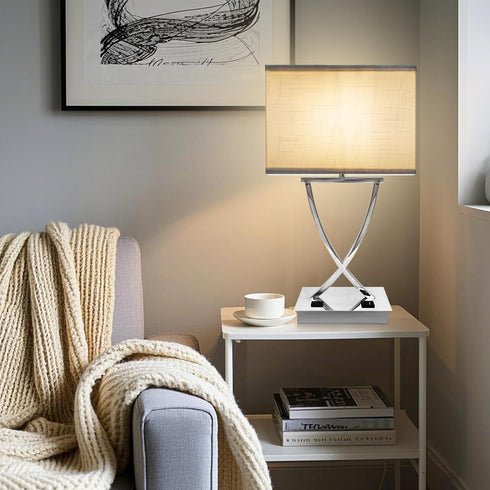 21.38" 3-Way Dimmable Bulb OYedis Table Lamp for Bedroom Living Room Touch Control Medium Chrome Bedside lamp with USB