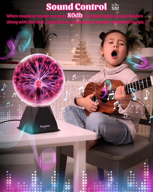 8 Inch Theefun Plasma Ball: Huge Plasma Globe Birthday Gifts Touch & Sound Sensitive Ball Lamp Electric Lightning