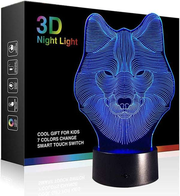 Ticent Animals Wolf 3D Night Light Touch Control Desk Lamps, 7 Color