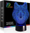 Ticent Animals Wolf 3D Night Light Touch Control Desk Lamps, 7 Color