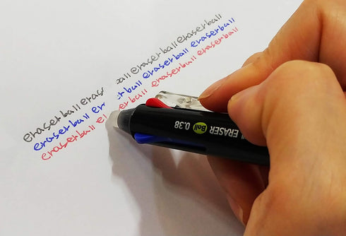 ERASER BALL 3 Color 0.38mm Erasable Gel Pen and Refills - Black Blue Red Ink, MB-300 (5 Pens)