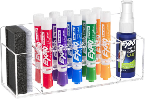 HBlife Acrylic Dry Erase Marker Holder Wall Mount, 10 Slots for Office, School and Home, Marker, Eraser Not Included