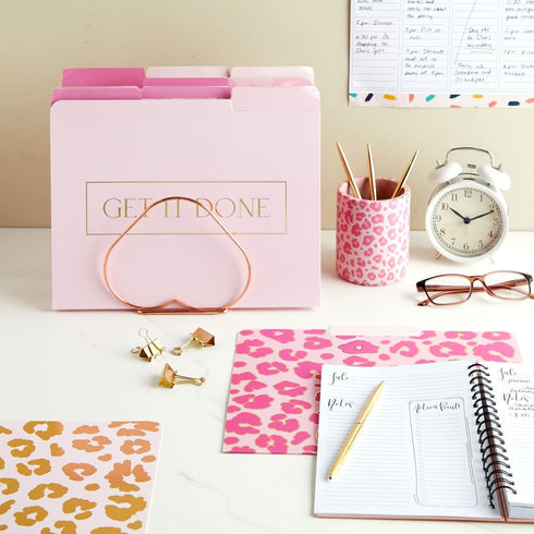 Paper Junkie 12 Pack Pink Leopard Decorative File Folders, Cute Gold Foil Print Office Supplies, Letter Size with 1/3 Cut Tab for Women, Girls (11.5 x 9.5") by Paper Junkie