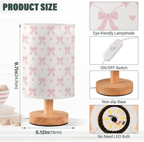 Generic Pink Bows Hearts Small Desk Lamp for Bedroom Nightstand Bedside Lamps with USB Table Lamp with Fabric Night