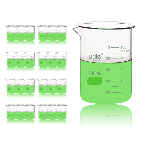 Utile 100ml Glass Beaker Set, 24pcs of 3.4oz Upgraded Thickening Chemical Beakers with Printed Graduation