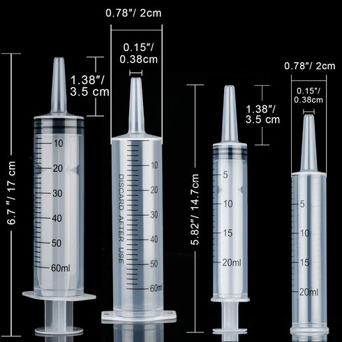 10 Pack Plastic Syringe Liquid Measuring Syringes Without Needle, 20 ML, 60 ML for Epoxy Resin, Craft, Labs