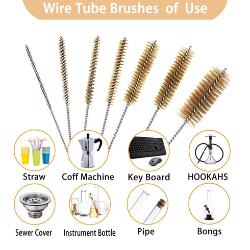 7Pcs Wire Tube Brushes, Brass Bottle Brush, Long Cleaning Brushes for Tubes, Bottles, Glass, and Straws