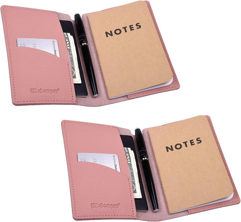 Wisdompro 2 Pack Journal Cover, PU Leather Notebook Cover for Field Notes or 3.5" x 5.5" Pocket Notebooks - Pink