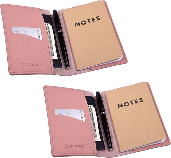 Wisdompro 2 Pack Journal Cover, PU Leather Notebook Cover for Field Notes or 3.5" x 5.5" Pocket Notebooks - Pink