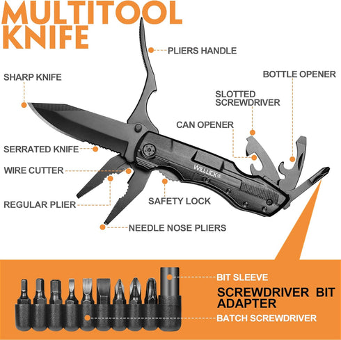 Gifts for Men - Multitool Pocket Knife with Blade, Perfect for Camping, Emergency, and Outdoor Use