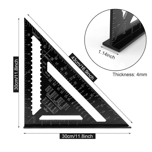 12 Inch Rafter Square Aluminum Alloy Double Scale Triangle Ruler for Woodworking and Carpentry Measurement