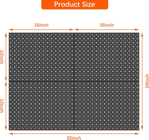 TORACK 4Pcs Metal Pegboard Panels 12"x16" for Garage, Workbench, Tool Organizer with 1/8" & 1/4" Holes, Black