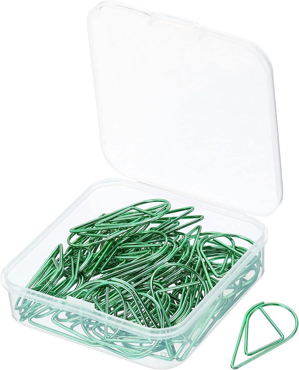 MECCANIXITY Metal Paper Clip, 50 Pieces, Drop-Shaped with Box, 1.3 Inch Light Green for Crafts