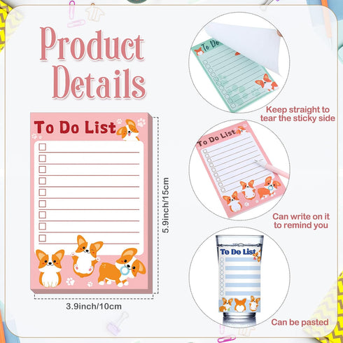 Geyee 4 Pcs Welsh Corgi to Do List Sticky Notes, Kawaii Dog Notepad with 50 Sheets/Pad for Corgi Lovers