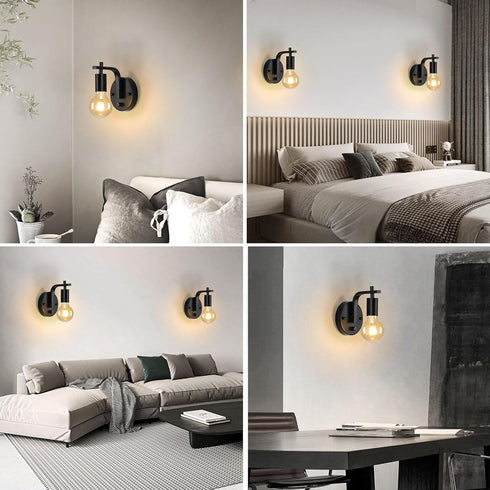 Glighone Dimmble E26 Black Wall Sconce with Switch, Wall Lamp, Wall Mounted Bedside Lamps, Retro Wall Light Industrial