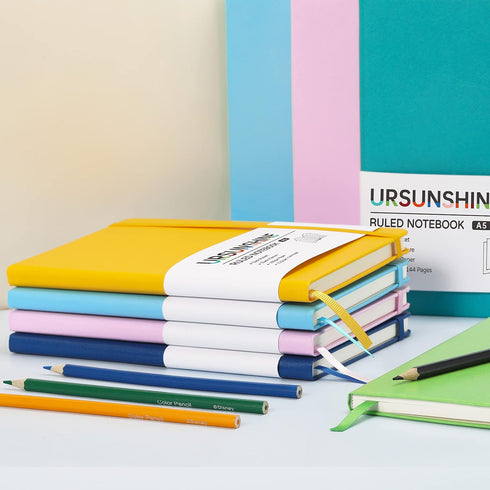 Ruled Notebook/Journal, Classic Lined Hardcover with Thick Paper, 5.7" x 8.4", Banded with Pen Holder