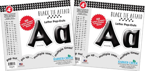 BARKER CREEK 4" Letter Pop-Outs 2 Pack, Black Tie Affair, Colorful Letters for Bulletin Boards, 510 Upper Lowercase