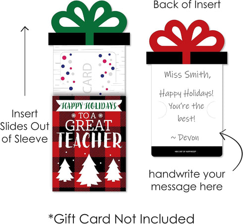 Set 8 Big Dot of Happiness Plaid Holiday Teacher Appreciation Gift Card Holders with Envelopes, Thank You Teacher