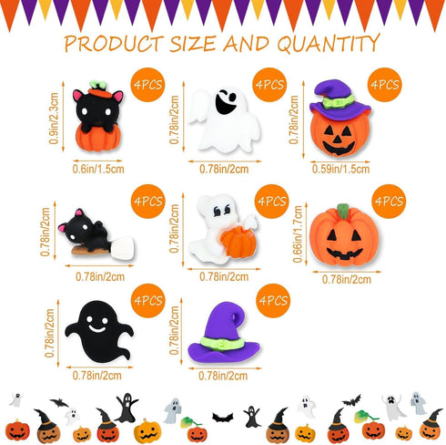Halloween Push Pins,32 Pcs Decorative Push Pins for Bulletin Board Cute Push Pins Pumpkin Ghost Black Cat Witch Hat Thumb Tacks for Wall Photo Map Pins School Office Halloween Decorations Supplies