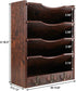 PAG 5-Tier Wall File Holder with 6 Hooks, Brown Wood Hanging Mail Organizer Magazine Literature Rack