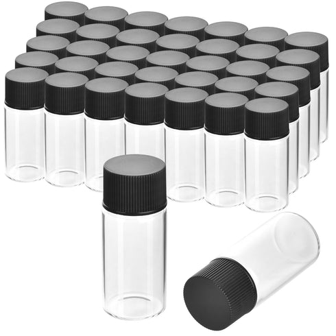 ESHATO 100 Pieces Glass Sample Vial, 20ML Liquid Sampling Small Glass Bottle with Black Plastic Screw Caps